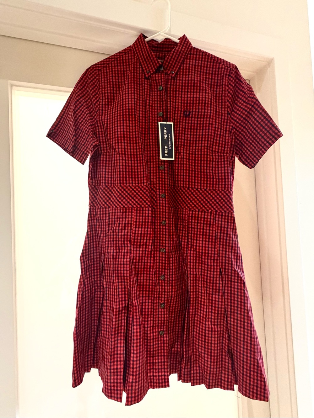 Fred Perry Red and Black Gingham Button-Front Dress